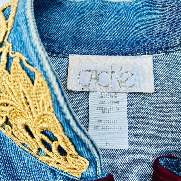Caché vintage 80s double breasted coin button jean jacket with velvet placket - Picture 6 of 16